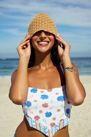 Santorini Scarf Deniz Kabuğu Desenli Dokulu Bikini Üstü