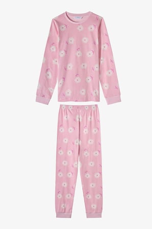 Kız Çocuk Pembe Love&peace Pamuklu Uzun Kollu 2'li Pijama Takımı