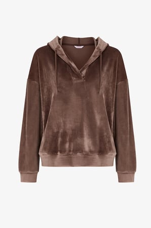 Bej Soft Kadife V Yaka Uzun Kollu Sweatshirt