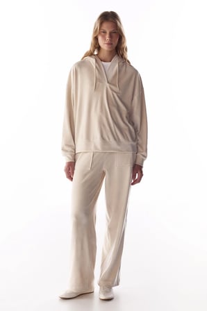 Bej Soft Kadife V Yaka Uzun Kollu Sweatshirt