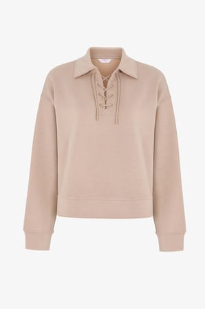 Bej İpeksi Dokunuş Silky Touch Bağcıklı Uzun Kollu Sweatshirt