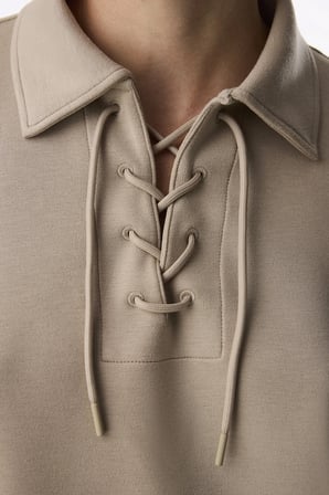 Bej İpeksi Dokunuş Silky Touch Bağcıklı Uzun Kollu Sweatshirt