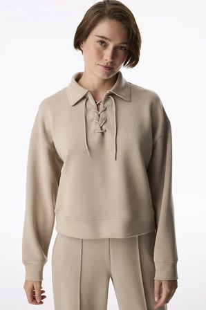 Bej İpeksi Dokunuş Silky Touch Bağcıklı Uzun Kollu Sweatshirt