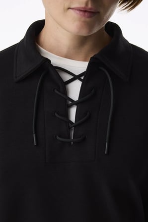 Siyah İpeksi Dokunuş Silky Touch Bağcıklı Uzun Kollu Sweatshirt