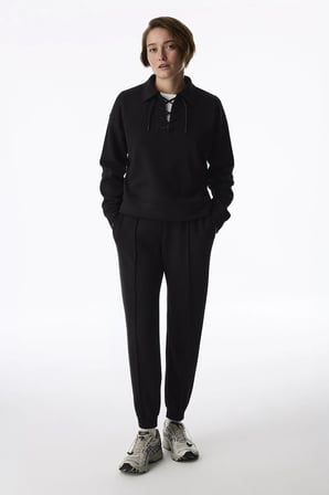 Siyah İpeksi Dokunuş Silky Touch Bağcıklı Uzun Kollu Sweatshirt