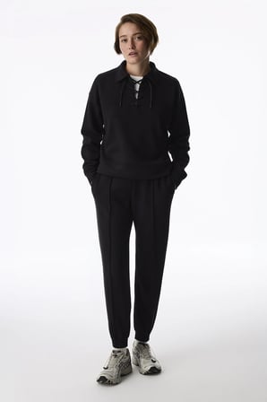 Siyah İpeksi Dokunuş Silky Touch Bağcıklı Uzun Kollu Sweatshirt