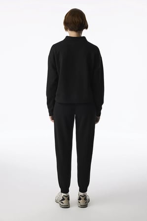 Siyah İpeksi Dokunuş Silky Touch Bağcıklı Uzun Kollu Sweatshirt