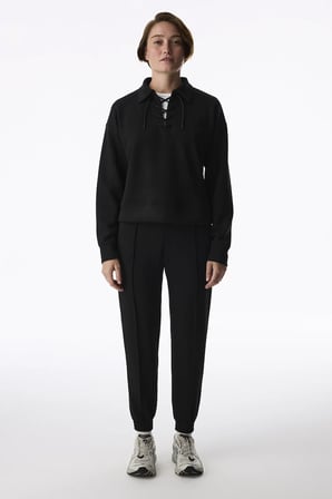 Siyah İpeksi Dokunuş Silky Touch Bağcıklı Uzun Kollu Sweatshirt
