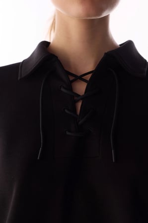 Siyah İpeksi Dokunuş Silky Touch Bağcıklı Uzun Kollu Sweatshirt