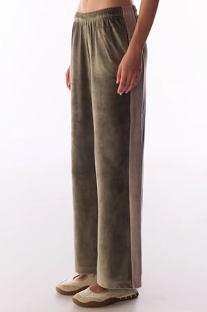 Haki Contrast Soft Kadife Eşofman Altı
