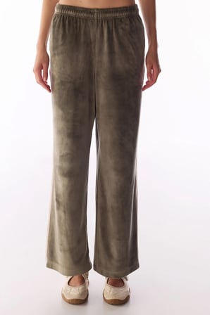 Haki Contrast Soft Kadife Eşofman Altı