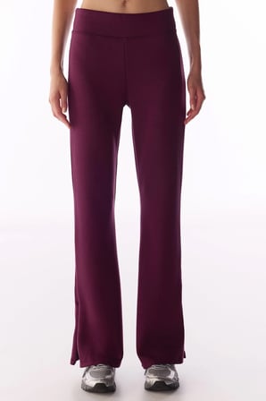 Bordo İpeksi Dokunuş Silky Touch Paça Detaylı İspanyol Paça (Flare) Pantolon