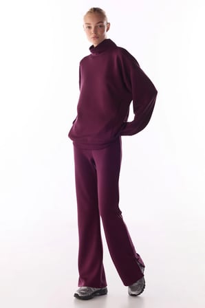 Bordo İpeksi Dokunuş Silky Touch Paça Detaylı İspanyol Paça (Flare) Pantolon