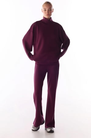 Bordo İpeksi Dokunuş Silky Touch Paça Detaylı İspanyol Paça (Flare) Pantolon