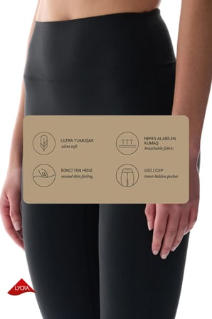 LYCRA Siyah Cream Hafif Destek Yüksek Bel Light Soft Kapri Tayt