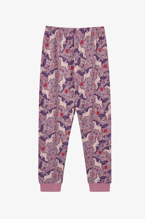Kız Çocuk Lila Star Unicorn Uzun Kollu Pijama Takımı