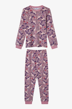 Kız Çocuk Lila Star Unicorn Uzun Kollu Pijama Takımı