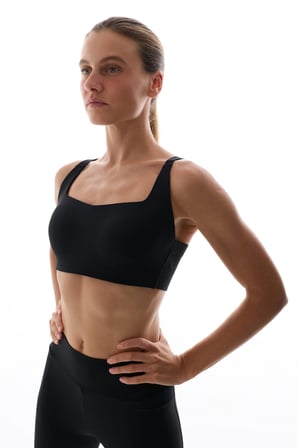 Siyah Stretch360 Orta Destek Çapraz Sırt Detaylı Kaydırmaz Askılı Cross Back Spor Sütyeni