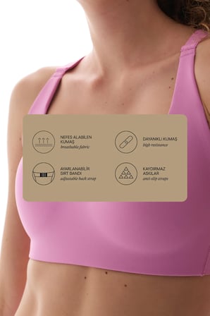 Pembe Stretch360 Orta Destek Çapraz Sırt Detaylı Kaydırmaz Askılı Cross Back Spor Sütyeni