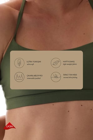 LYCRA Koyu Yeşil Cream Hafif Destek Çıkarılabilir Pedli Racerback Spor Sütyeni