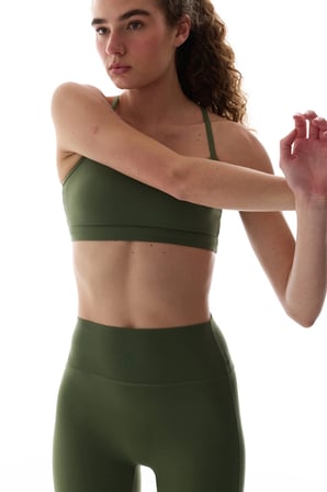 LYCRA Koyu Yeşil Cream Hafif Destek Çıkarılabilir Pedli Racerback Spor Sütyeni