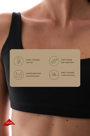 LYCRA Siyah Cream Hafif Destek Çıkarılabilir Pedli Çapraz Sırt Detaylı  Spor Sütyeni