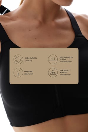 Siyah Wonder Yüksek Destek Fermuarlı Power Zip Front Spor Sütyeni 