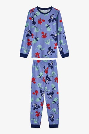Erkek Çocuk Lila Dragon Repeat Pamuklu Uzun Kollu Pijama Takımı