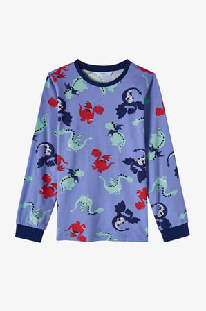 Erkek Çocuk Lila Dragon Repeat Pamuklu Uzun Kollu Pijama Takımı