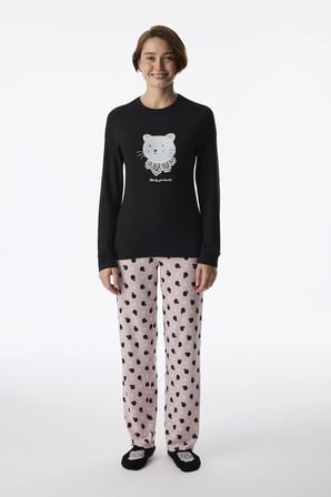 Siyah Moody Uzun Kollu Tişört Pijama Üstü