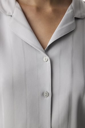 Gri Gaia Saten Çizgili Uzun Kollu Gömlek Pantolon Pijama Takımı