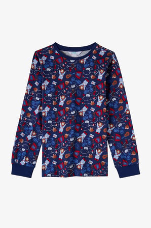 Erkek Çocuk Lacivert Style Repeat Pamuklu Uzun Kollu Pijama Takımı