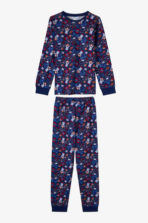 Erkek Çocuk Lacivert Style Repeat Pamuklu Uzun Kollu Pijama Takımı