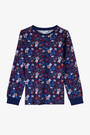 Erkek Çocuk Lacivert Style Repeat Pamuklu Uzun Kollu Pijama Takımı