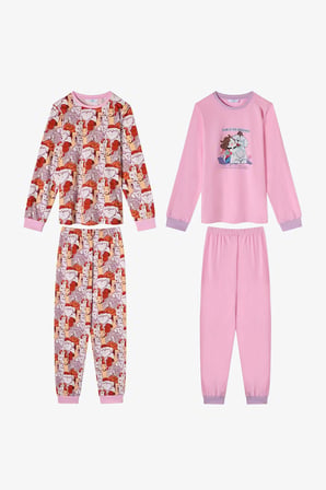 Kız Çocuk Pembe Fur-Ever Friends Pamuklu Uzun Kollu 2'li Pijama Takımı