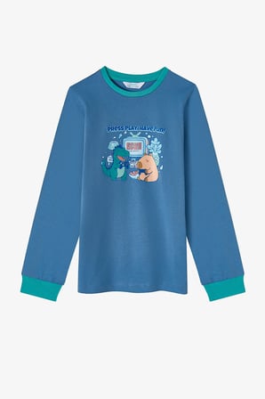 Erkek Çocuk Capy&dino Together Pamuklu Uzun Kollu 2'li Pijama Takımı