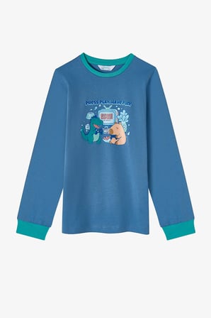 Erkek Çocuk Capy&dino Together Pamuklu Uzun Kollu 2'li Pijama Takımı