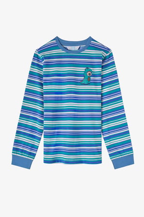 Erkek Çocuk Mavi Çizgili Lovers Pamuklu Uzun Kollu 2'li Pijama Takımı