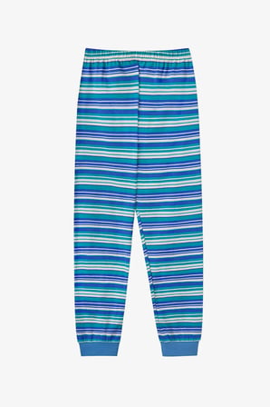 Erkek Çocuk Mavi Çizgili Lovers Pamuklu Uzun Kollu 2'li Pijama Takımı