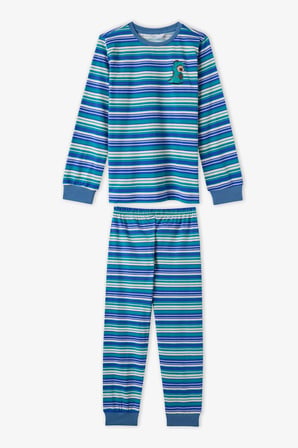 Erkek Çocuk Mavi Çizgili Lovers Pamuklu Uzun Kollu 2'li Pijama Takımı