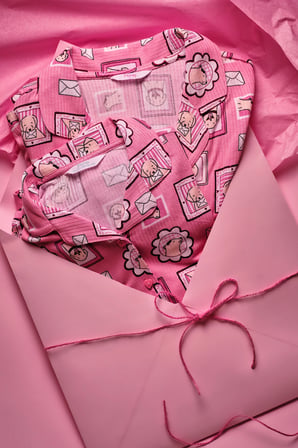 Kız Çocuk Pembe Kind Mailing Köpek Desenli Uzun Kollu Gömlek Pantolon Pijama Takımı