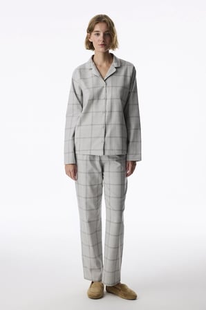 Gri Margot Checked Ekoseli Uzun Kollu Gömlek Pantolon Pijama Takımı