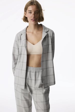 Gri Margot Checked Ekoseli Uzun Kollu Gömlek Pantolon Pijama Takımı