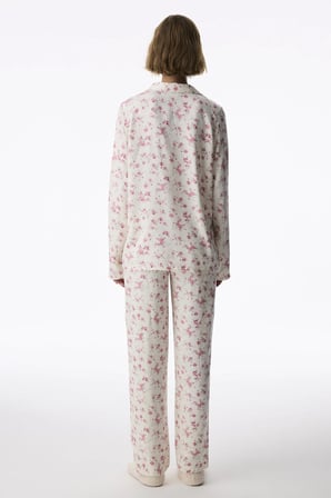 Ekru Blush Garden Çiçekli Uzun Kollu Gömlek Pantolon Pijama Takımı