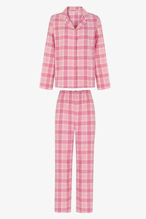 Pembe Cozy Pink Checked Ekoseli Uzun Kollu Gömlek Pantolon Pijama Takımı