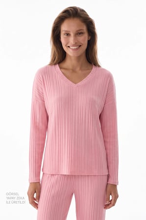 Pembe Cozy Pink Uzun Kollu Pantolon Pijama Takımı