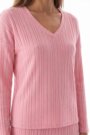 Pembe Cozy Pink Uzun Kollu Pantolon Pijama Takımı