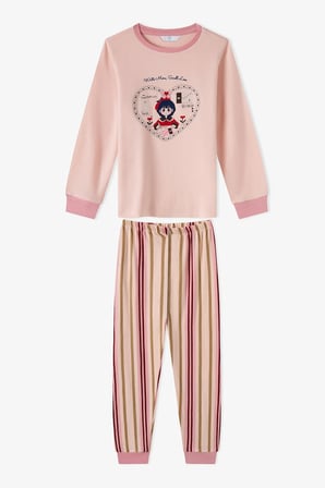 Kız Çocuk Açık Pembe Snailmail Uzun Kollu Pijama Takımı