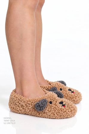 Erkek Çocuk Bej Fluffy Dog Kedi Desenli Dokulu Patik