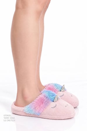 Kız Çocuk Pembe Puffy Unicorn Dokulu Terlik